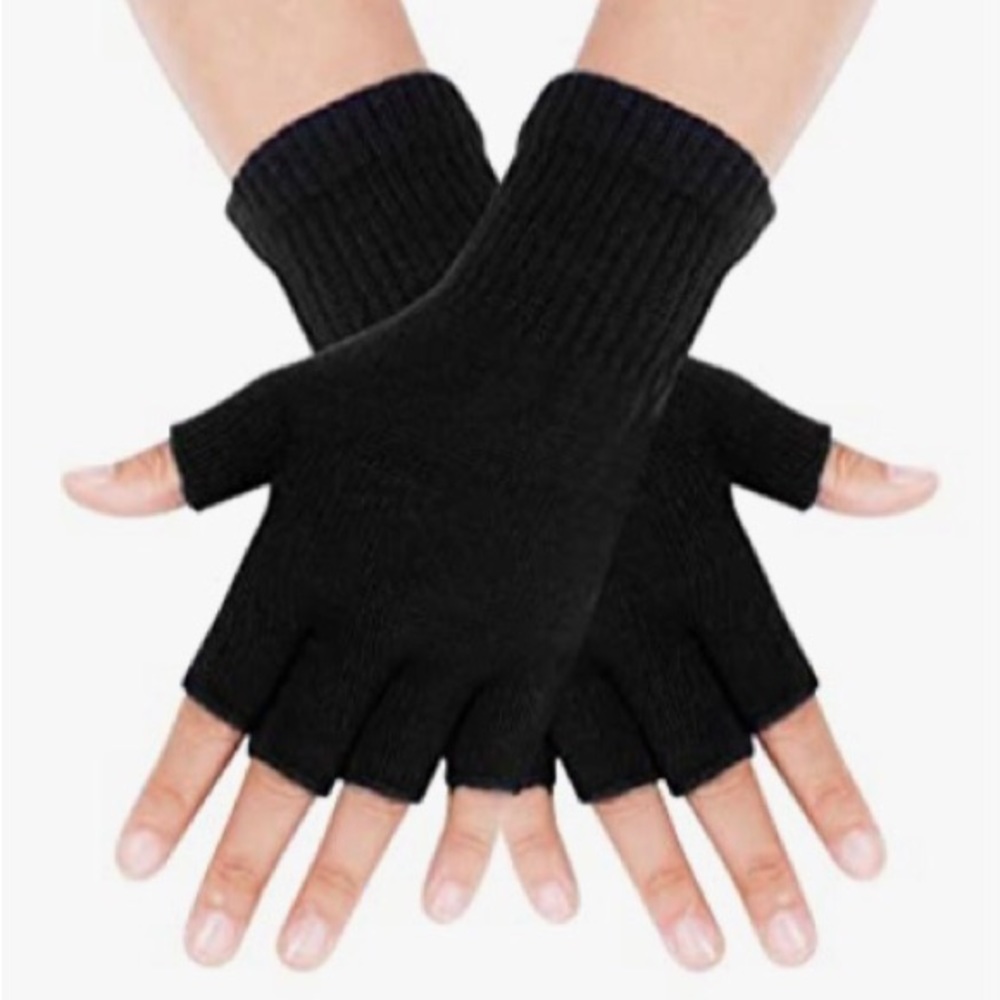NWOT stretchy black knit fingerless gloves - Picture 1 of 3